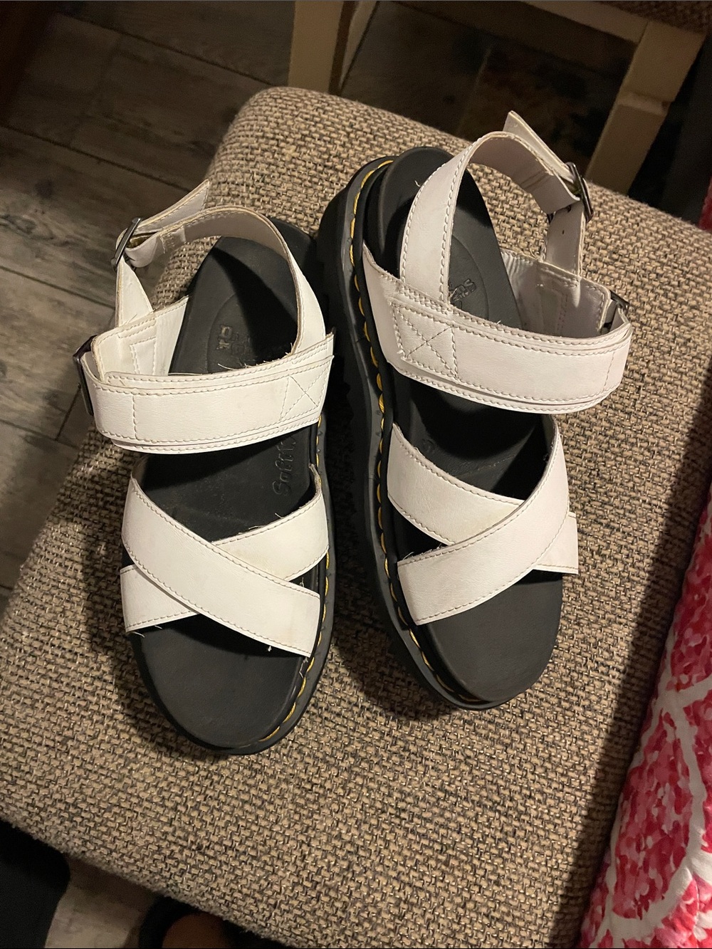 Dr. Martens White Crisscross Leather Platform Sandals